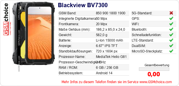 Blackview BV7300 technische Daten Blackview BV7300 technische Daten