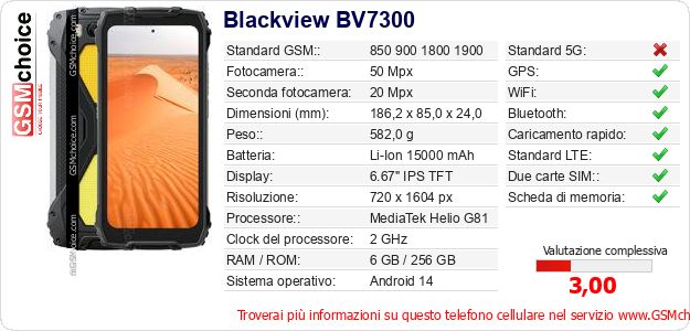 Blackview BV7300 Dati tecnici di telefono cellulare Blackview BV7300 Dati tecnici di telefono cellulare