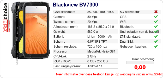 Blackview BV7300 Technische gegevens Blackview BV7300 Technische gegevens