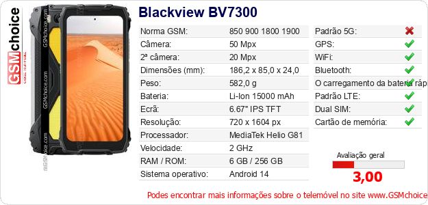 Blackview BV7300 Especificações técnicas do telemóvel Blackview BV7300 Especificações técnicas do telemóvel