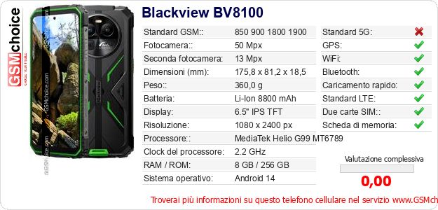 Blackview BV8100 Dati tecnici di telefono cellulare Blackview BV8100 Dati tecnici di telefono cellulare