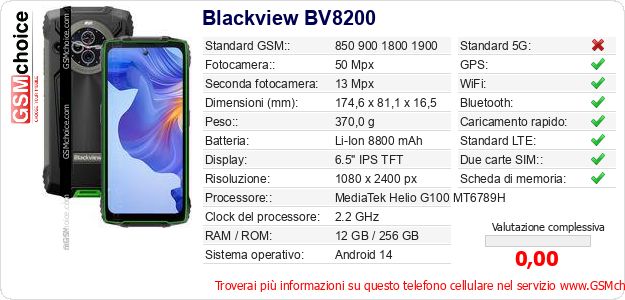 Blackview BV8200 Dati tecnici di telefono cellulare Blackview BV8200 Dati tecnici di telefono cellulare