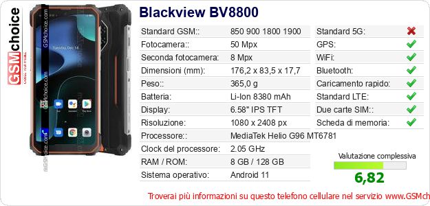 Blackview BV8800 Dati tecnici di telefono cellulare Blackview BV8800 Dati tecnici di telefono cellulare