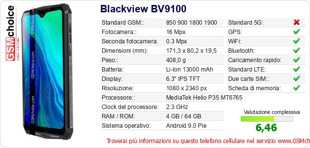 Blackview BV9100 Dati tecnici di telefono cellulare Blackview BV9100 Dati tecnici di telefono cellulare
