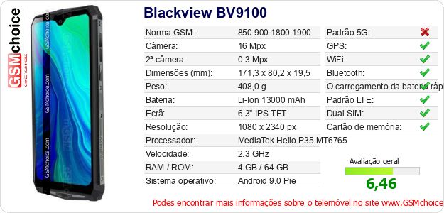 Blackview BV9100 Especificações técnicas do telemóvel Blackview BV9100 Especificações técnicas do telemóvel