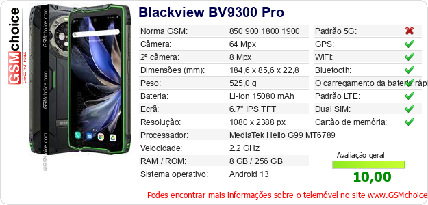 Blackview BV9300 Pro Especificações técnicas do telemóvel Blackview BV9300 Pro Especificações técnicas do telemóvel