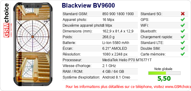Blackview BV9600 Fiche technique