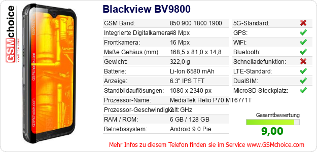 Blackview BV9800 technische Daten Blackview BV9800 technische Daten