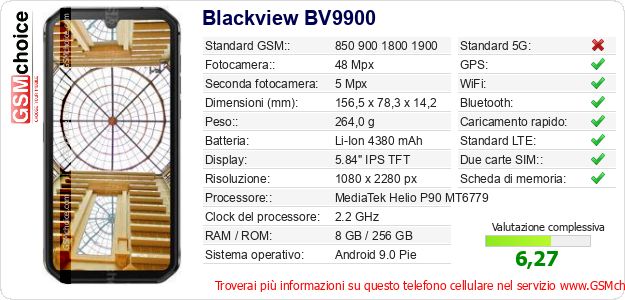 Blackview BV9900 Dati tecnici di telefono cellulare Blackview BV9900 Dati tecnici di telefono cellulare