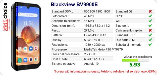 Blackview BV9900E Dati tecnici di telefono cellulare Blackview BV9900E Dati tecnici di telefono cellulare