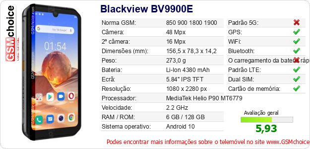 Blackview BV9900E Especificações técnicas do telemóvel Blackview BV9900E Especificações técnicas do telemóvel