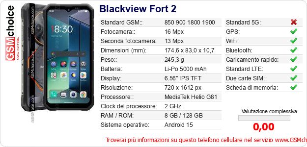 Blackview Fort 2 Dati tecnici di telefono cellulare Blackview Fort 2 Dati tecnici di telefono cellulare