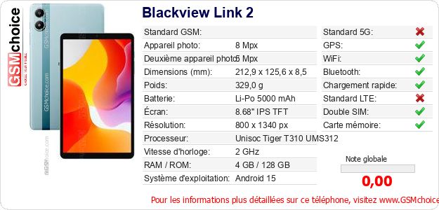 Blackview Link 2 Fiche technique Blackview Link 2 Fiche technique