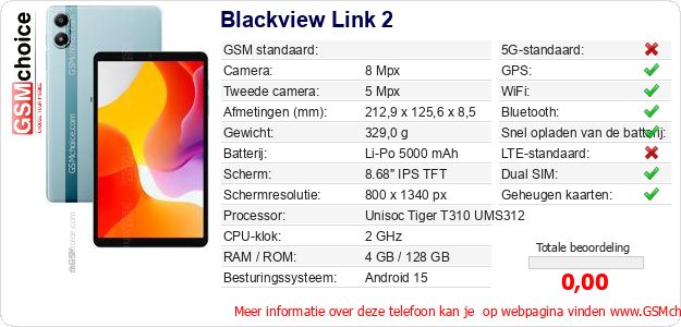 Blackview Link 2 Technische gegevens Blackview Link 2 Technische gegevens
