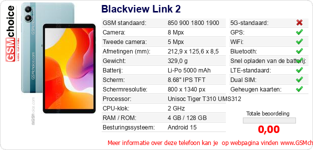 Blackview Link 2 Technische gegevens 