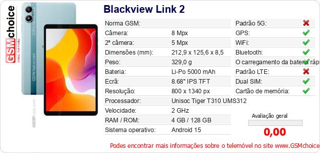 Blackview Link 2 Especificações técnicas do telemóvel 