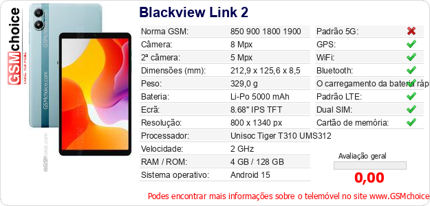 Blackview Link 2 Especificações técnicas do telemóvel 