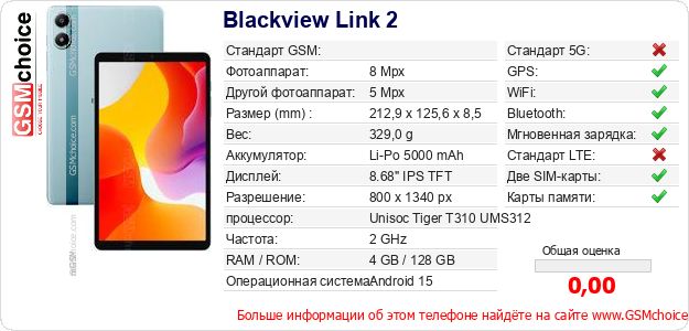 Blackview Link 2 Технические данные телефона Blackview Link 2 Технические данные телефона