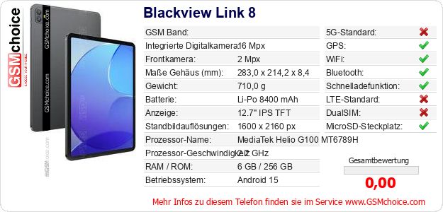 Blackview Link 8 technische Daten Blackview Link 8 technische Daten