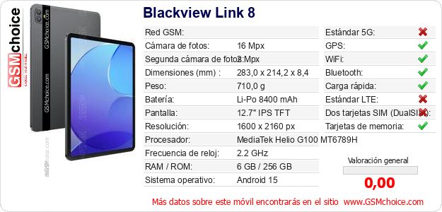 Blackview Link 8 Datos técnicos del móvil Blackview Link 8 Datos técnicos del móvil