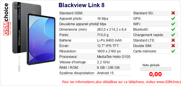 Blackview Link 8 Fiche technique Blackview Link 8 Fiche technique