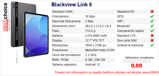 Blackview Link 8 Dati tecnici di telefono cellulare Blackview Link 8 Dati tecnici di telefono cellulare