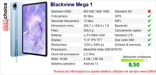 Blackview Mega 1 Dati tecnici di telefono cellulare 