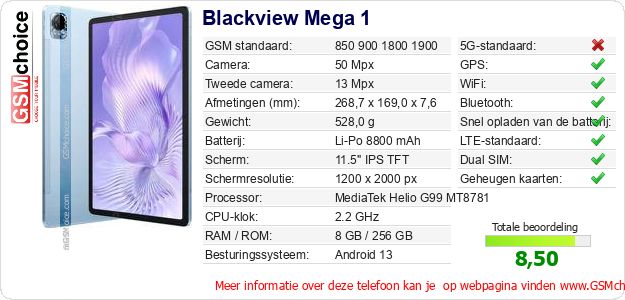 Blackview Mega 1 Technische gegevens 