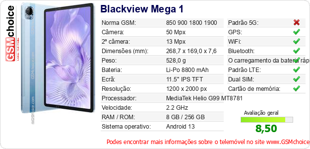 Blackview Mega 1 Especificações técnicas do telemóvel Blackview Mega 1 Especificações técnicas do telemóvel