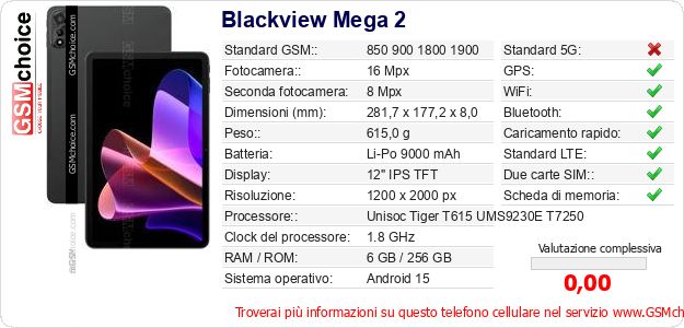 Blackview Mega 2 Dati tecnici di telefono cellulare Blackview Mega 2 Dati tecnici di telefono cellulare