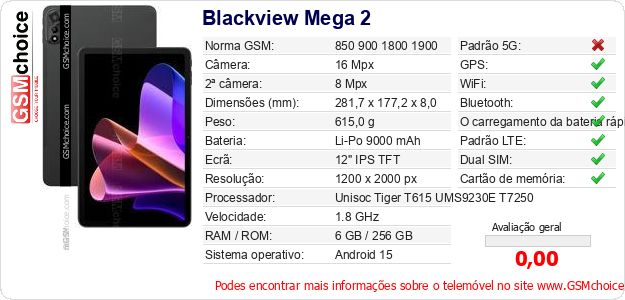 Blackview Mega 2 Especificações técnicas do telemóvel Blackview Mega 2 Especificações técnicas do telemóvel