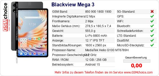 Blackview Mega 3 technische Daten Blackview Mega 3 technische Daten