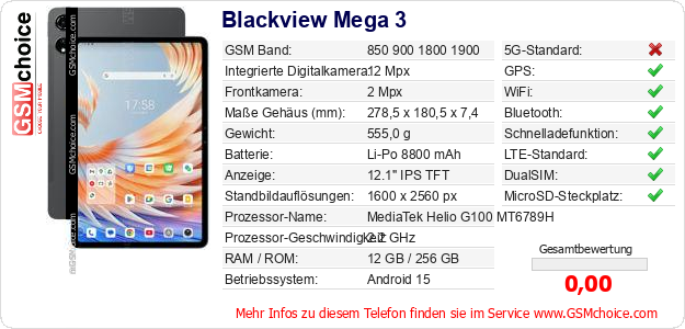 Blackview Mega 3 technische Daten Blackview Mega 3 technische Daten