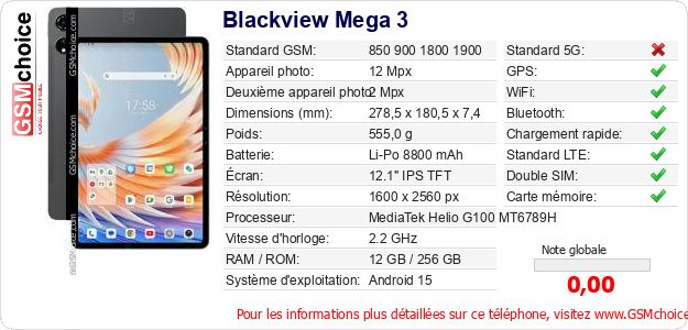 Blackview Mega 3 Fiche technique Blackview Mega 3 Fiche technique