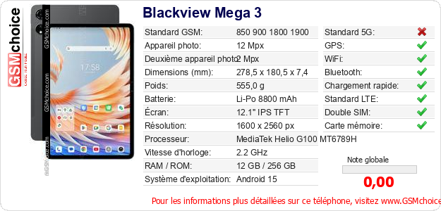 Blackview Mega 3 Fiche technique