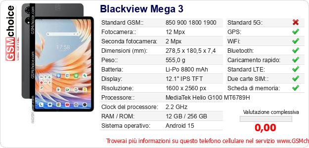 Blackview Mega 3 Dati tecnici di telefono cellulare 