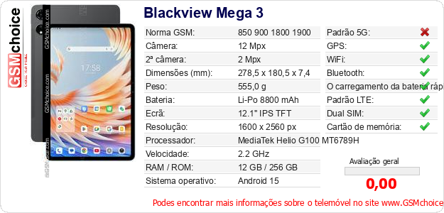 Blackview Mega 3 Especificações técnicas do telemóvel 