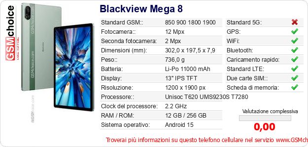 Blackview Mega 8 Dati tecnici di telefono cellulare 