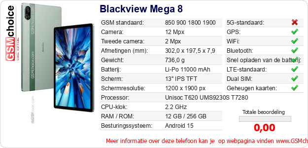 Blackview Mega 8 Technische gegevens Blackview Mega 8 Technische gegevens
