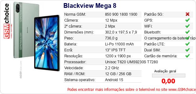 Blackview Mega 8 Especificações técnicas do telemóvel 