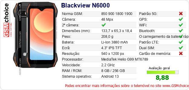 Blackview N6000 Especificações técnicas do telemóvel Blackview N6000 Especificações técnicas do telemóvel