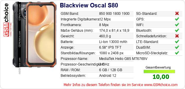 Blackview Oscal S80 technische Daten Blackview Oscal S80 technische Daten