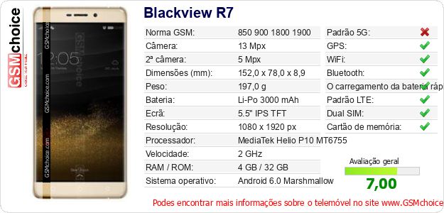 Blackview R7 Especificações técnicas do telemóvel Blackview R7 Especificações técnicas do telemóvel