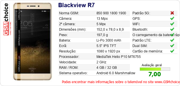 Blackview R7 Especificações técnicas do telemóvel Blackview R7 Especificações técnicas do telemóvel