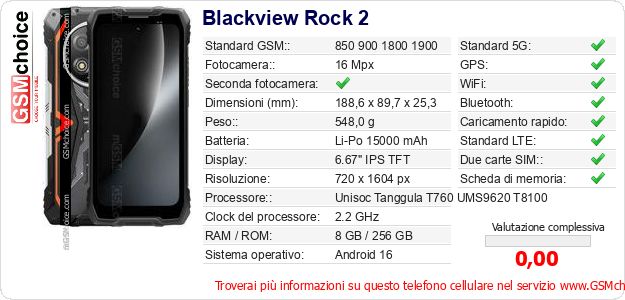 Blackview Rock 2 Dati tecnici di telefono cellulare Blackview Rock 2 Dati tecnici di telefono cellulare
