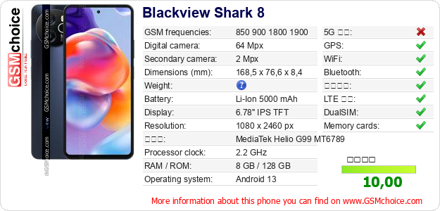 Blackview Shark 8 手機技術數據
