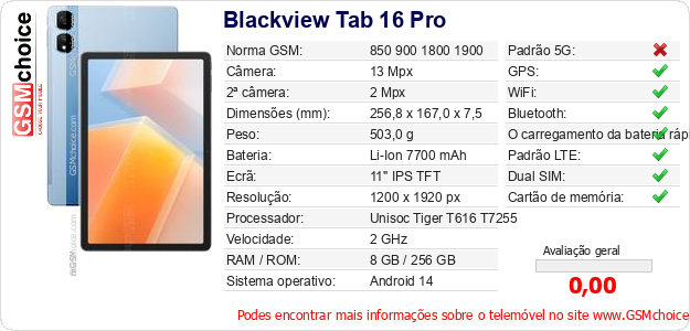 Blackview Tab 16 Pro Especificações técnicas do telemóvel Blackview Tab 16 Pro Especificações técnicas do telemóvel
