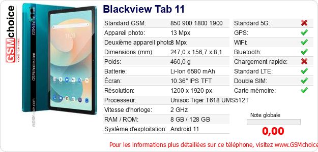 Blackview Tab 11 Fiche technique Blackview Tab 11 Fiche technique