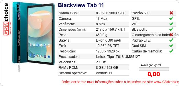 Blackview Tab 11 Especificações técnicas do telemóvel Blackview Tab 11 Especificações técnicas do telemóvel