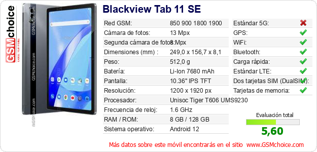 Blackview Tab 11 SE Datos técnicos del móvil Blackview Tab 11 SE Datos técnicos del móvil